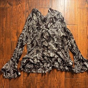 Elegant Brown and White Floral Blouse